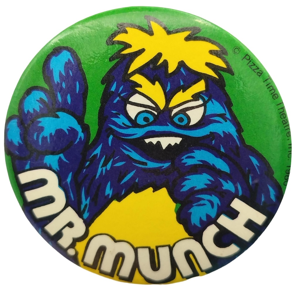Vintage 1980 Mr. Munch Pin Button Pizza Time Theatre Chuck E Cheese Rare